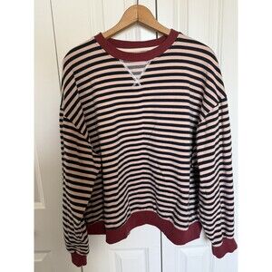 Women's UEU Black Tan Striped w Maroon Accent Sweatshirt Size XXL Oversized